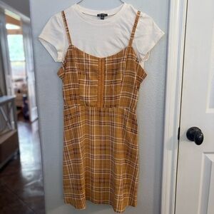 Juniors Plaid Dress with Cropped White Tee